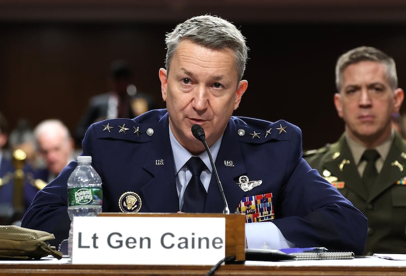 Retired Lt. Gen. Dan Caine testifies during his Senate Armed Services Committee confirmation hearing on Tuesday.