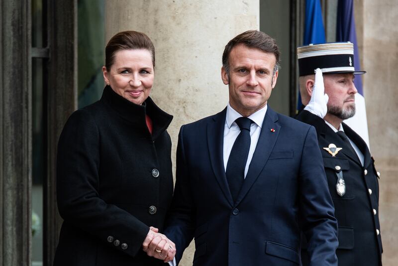French President Emmanuel Macron met with Denmark’s Prime Minister Mette Frederiksen in Paris on Tuesday.