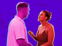 A photo illustration of Jimmy and Chelsea on Love Is Blind.