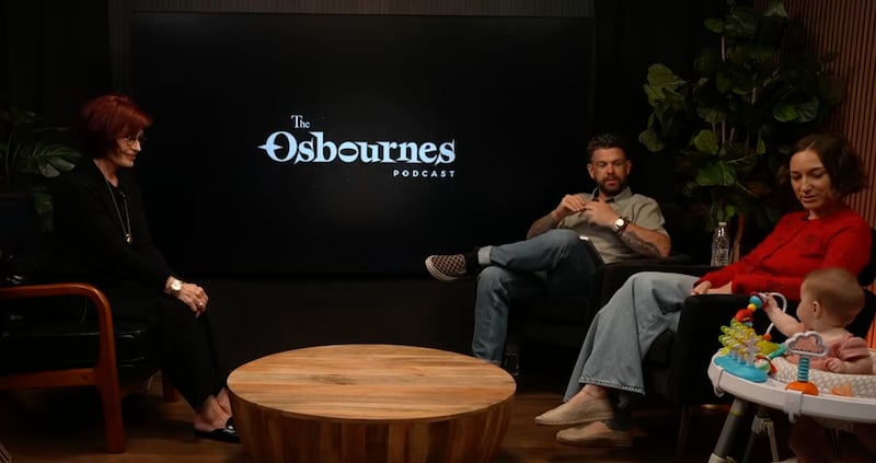 Sharon Osbourne with Jack and Aree Osbourne and their daughter Ozzy on an Oct. 15 episode of "The Osbournes" podcast.