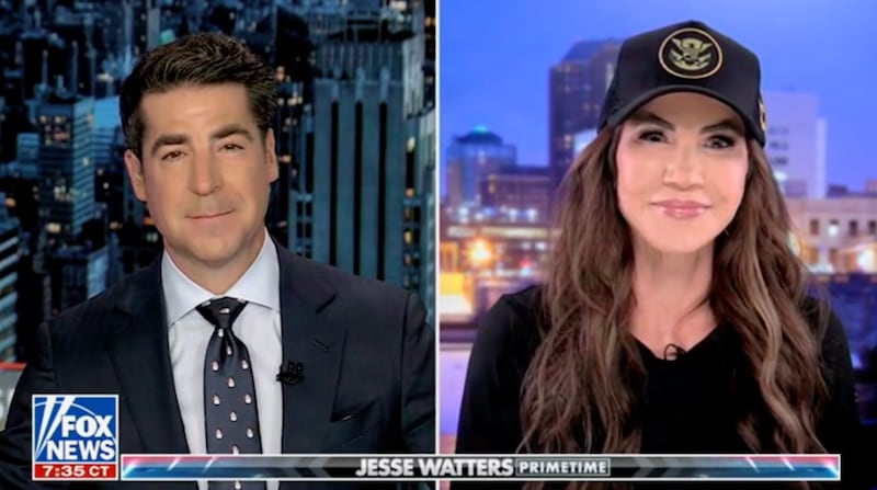 Jesse Watters interviews Kristi Noem on Fox News.
