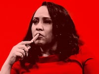 Photo illustration of Fani Willis on a red background