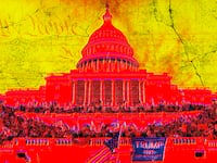 A photo illustration of Trump supporters during the US Capitol building riot on Jan. 6, 2021.