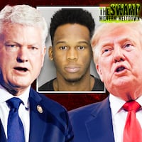 A photo illustration of Mike Collins, Andre Stafford, and Donald Trump for The Swamp.