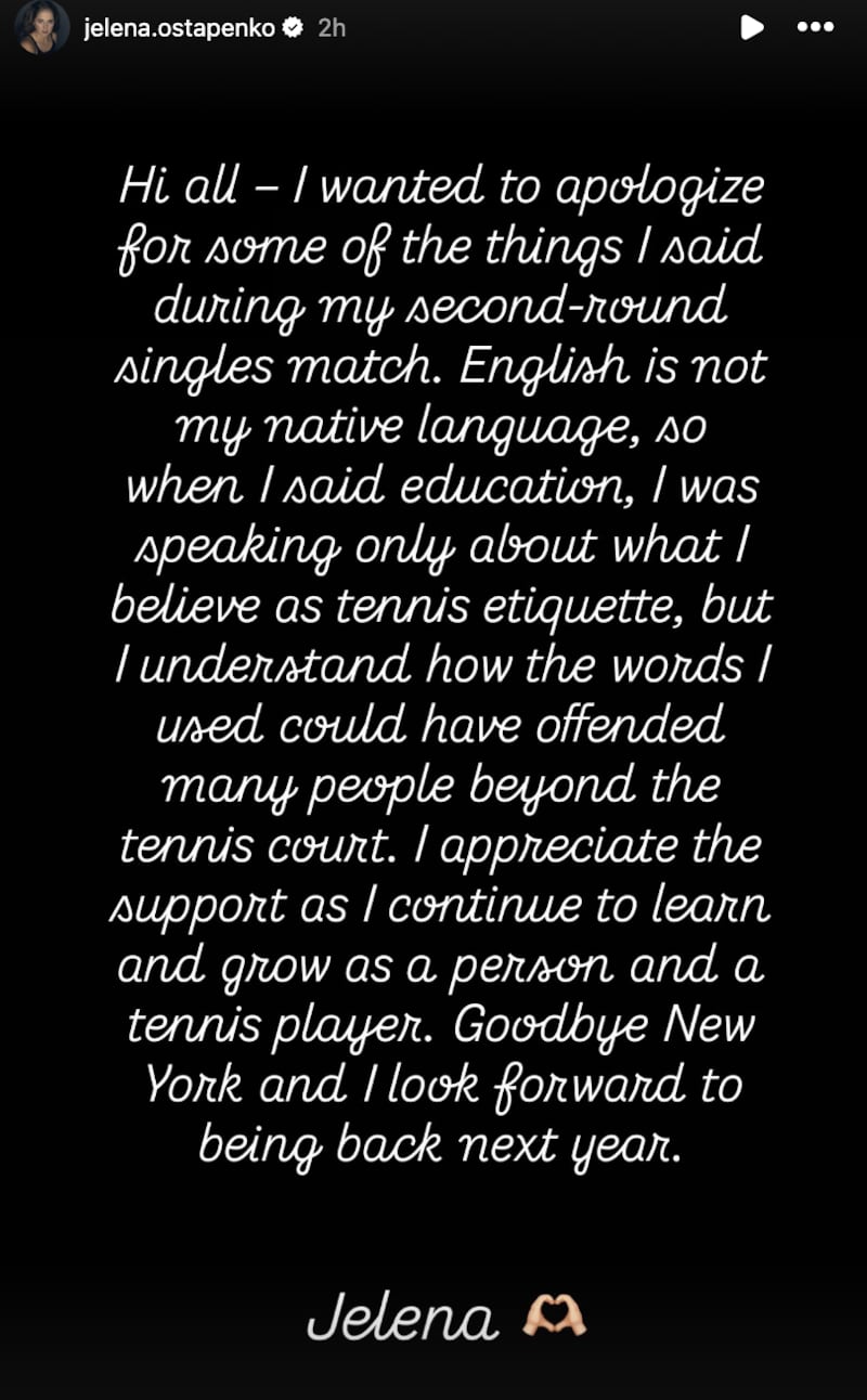 Jelena Ostapenko's Instagram story