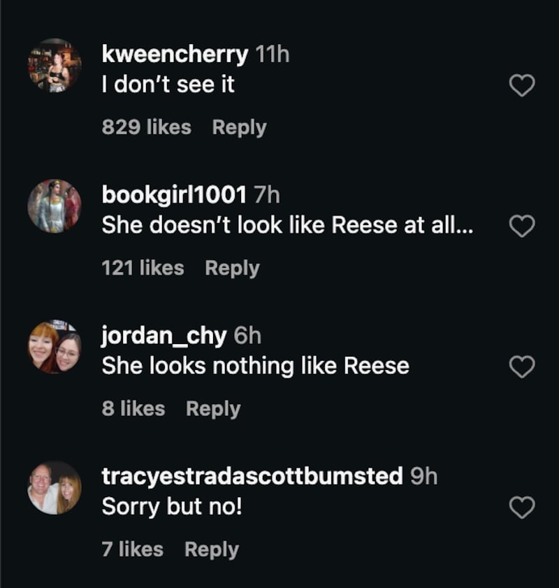Instagram users comment that they don’t see a resemblance between Lexi Minetree and Reese Witherspoon.