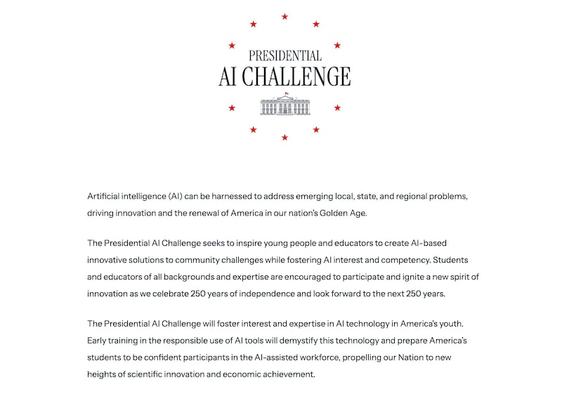 The Presidential AI Challenge is launched.