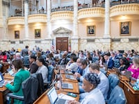 ANNAPOLIS, MD -APRIL 7: Maryland House delegates work on the last day of the 90-day legislative session on April 7, 2025. (Photo by Jonathan Newton/for The Washington Post via Getty Images)