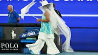 Naomi Osaka walks out ahead of the Women's Singles First Round match at the 2026 Australian Open at Melbourne Park on January 20, 2026.