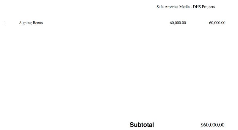 The invoice to Safe America Group from The Strategy Group for the "Signing Bonus."