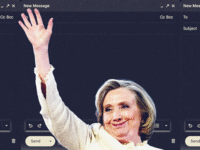 Hillary Clinton waving on top of a blank Gmail email