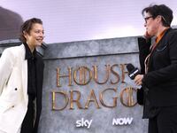 Emma D’Arcy and Sue Perkins attend the season 2 premiere of "House of the Dragon" on June 10, 2024 in London, England.