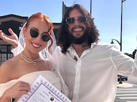 Rachel Leidig and Guilherme Lemes Cardoso E Silva on their wedding day on April 21, 2025.