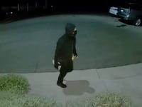 Suspect pictured with rock in hand.