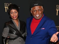 ATLANTA, GEORGIA - FEBRUARY 7: (L-R) Laverne Cox and George Wallace attend “Clean Slate” press junket on Day 3 of the 13th SCAD TVfest at Four Seasons Hotel Atlanta on February 7, 2025 in Atlanta, Georgia. (Photo by Paras Griffin/Getty Images)