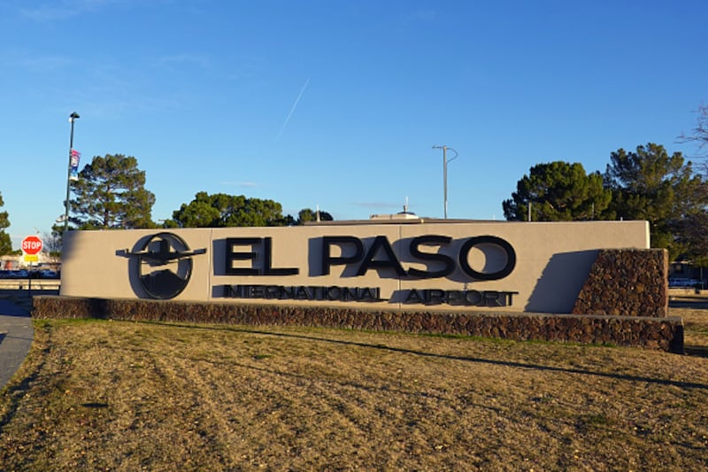 EL PASO, TEXAS - DECEMBER 25: A sign at the El Paso International Airport (ELP) on December 25, 2025 in El Paso, Texas. (Photo by Kirby Lee/Getty Images)