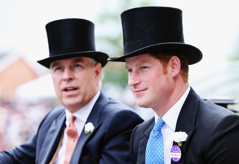 ASCOT, ENGLAND - JUNE 19: Prince Andrew, Duke of York and Prince Harry during the Royal Procession day three of Royal Ascot at Ascot Racecourse on June 19, 2014 in Ascot, England. (Photo by Chris Jackson/Getty Images for Ascot Racecourse)