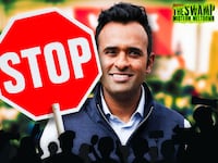 A photo illustration of Vivek Ramaswamy for The Swamp.