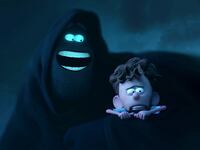 Photo still of Paul Walter Hauser as Dark and Jacob Tremblay as Orion in Orion and the Dark