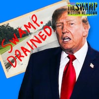 A photo illustration for The Swamp of Donald Trump and the condition of the drained DC Reflecting Pool.