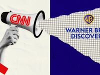 Illustration of CNN Logo on a megaphone with "Warner Brothers Discovery" on the right side.