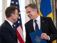 US Secretary of State Antony Blinken receives the NATO ratification documents from Swedish Prime Minister Ulf Kristersson