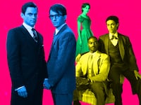 Matt Bomer as Hawkins "Hawk" Fuller, Jonathan Bailey as Tim, Allison Williams as Lucy, Jelani Alladin as Marcus and Noah J. Ricketts as Frankie in Fellow Travelers