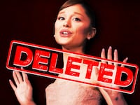 A photo illo illustration of Ariana Grande and DELETED text