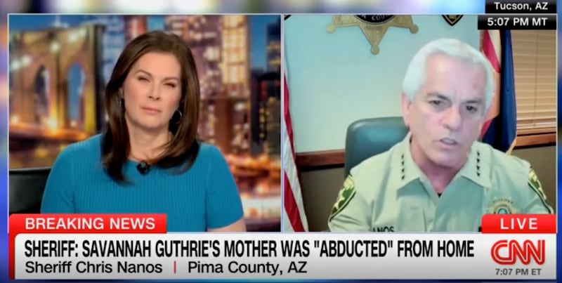 Erin Burnett interviews Sheriff Chris Nanos over the Nancy Guthrie "abduction" on CNN.