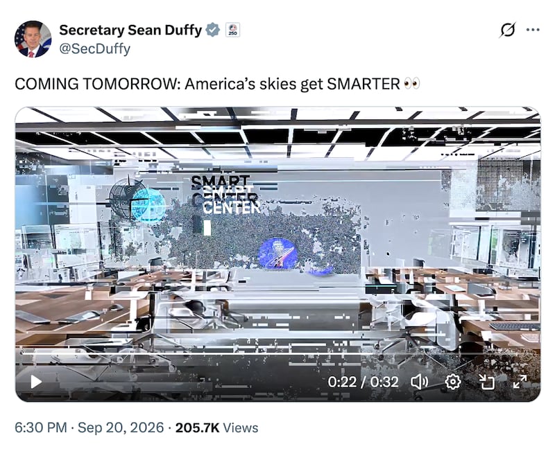 Transportation Secretary Sean Duffy boasts about his new air traffic control A.I. implementation.