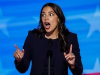 CHICAGO, ILLINOIS - AUGUST 19: Rep. Alexandria Ocasio-Cortez (D-NY) speaks onstage during the first day of the Democratic National Convention at the United Center on August 19, 2024 in Chicago, Illinois. Delegates, politicians, and Democratic party supporters are in Chicago for the convention, concluding with current Vice President Kamala Harris accepting her party's presidential nomination. The DNC takes place from August 19-22. (Photo by Chip Somodevilla/Getty Images)