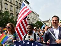 U.S. ambassador to Hungary David Pressman attends the annual Pride march in Budapest, Hungary, June 22, 2024