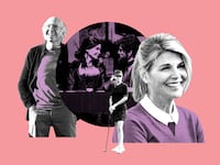 A photo illustration of Lori Loughlin and Larry David