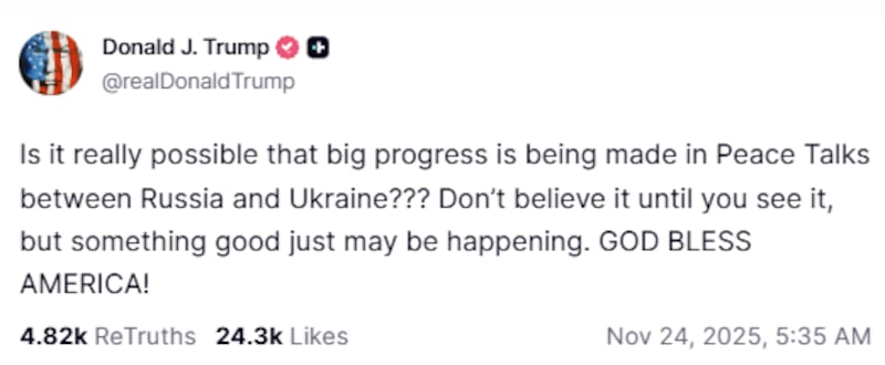 Trump Truth Social post Nov 24 Ukraine