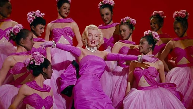 Marilyn Monroe appears in the musical number “Diamonds Are a Girl’s Best Friend” in a scene from the 1953 film Gentlemen Prefer Blondes.