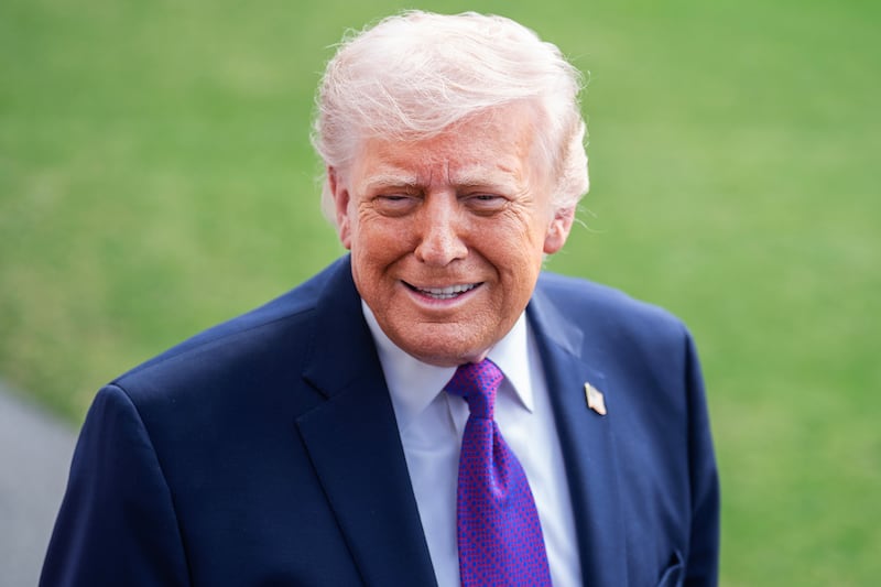 President Donald Trump speaks with reporters on the South Lawn of the White House before boarding Marine One en route to Kentucky on Wednesday, March 11, 2026. (Tom Williams/CQ-Roll Call, Inc via Getty Images)