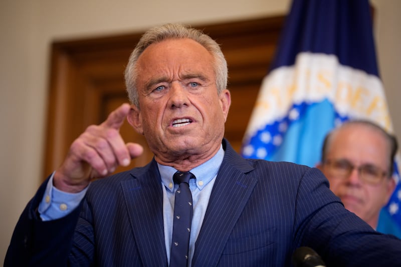 WASHINGTON, DC - JUNE 10: Health and Human Services Secretary Robert F. Kennedy Jr. speaks before U.S. Agriculture Secretary Brooke Rollins signs three new SNAP food choice waivers for the states of Idaho, Utah, and Arkansas in her office at the United States Department of Agriculture Whitten Building on June 10, 2025 in Washington, DC. The wavers will limit what the Supplemental Nutrition Assistance Program can select as eligible foods, targeting unhealthy food. (Photo by Andrew Harnik/Getty Images)