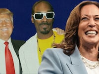 Illustration of Kamala Harris, Snoop Dogg, and Donald Trump
