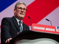 British Prime Minister Keir Starmer delivers his keynote speech at Britain's Labour Party's annual conference in Liverpool.