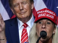 U.S. Representative Marjorie Taylor Greene (R) and Donald Trump.