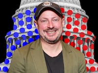 A photo illustration of Nate Silver in front of the Capitol building.