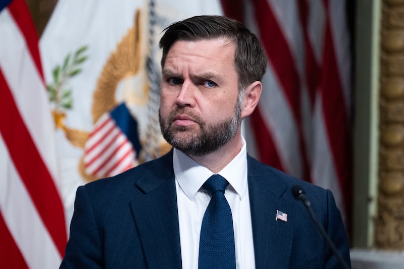 UNITED STATES - MAY 26: Vice President JD Vance attends a roundtable with state attorneys general on anti-fraud initiatives in the Eisenhower Executive Office Building on Tuesday, May 26, 2026. (Tom Williams/CQ-Roll Call, Inc via Getty Images)
