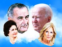 A photo illustration of LBJ, Lady Bird, President Joe Biden, and Jill Biden.