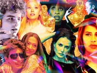 A photo illustration of Anora, Wicked, Substance, Emilia Perez, and A Complete Unknown films.