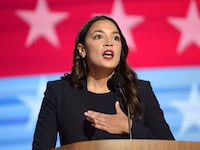 Representative Alexandria Ocasio-Cortez, a Democrat from New York, speaks during the 2024 Democratic National Convention in Chicago, Illinois, United States on August 19, 2024.