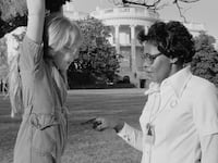 Mary Prince and AMy Carter seen in front of the White House