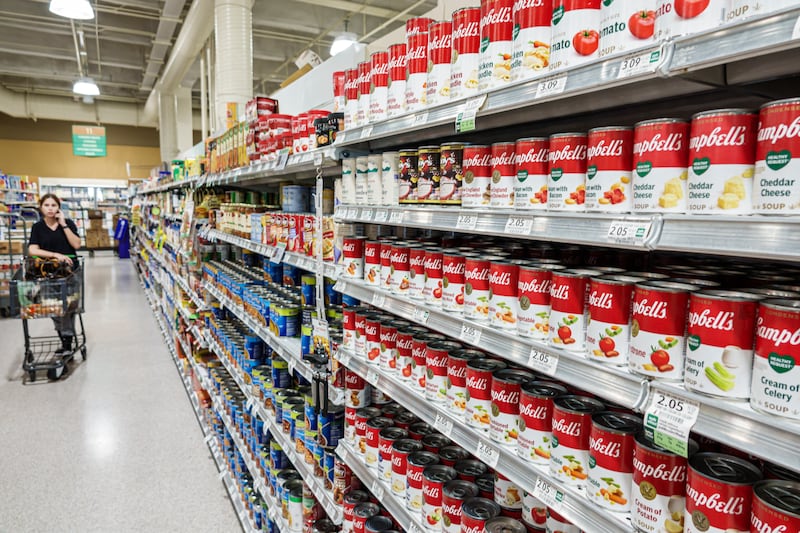 Miami Beach, Florida, Publix grocery store supermarket, Campbell's Soup cans and shopper.