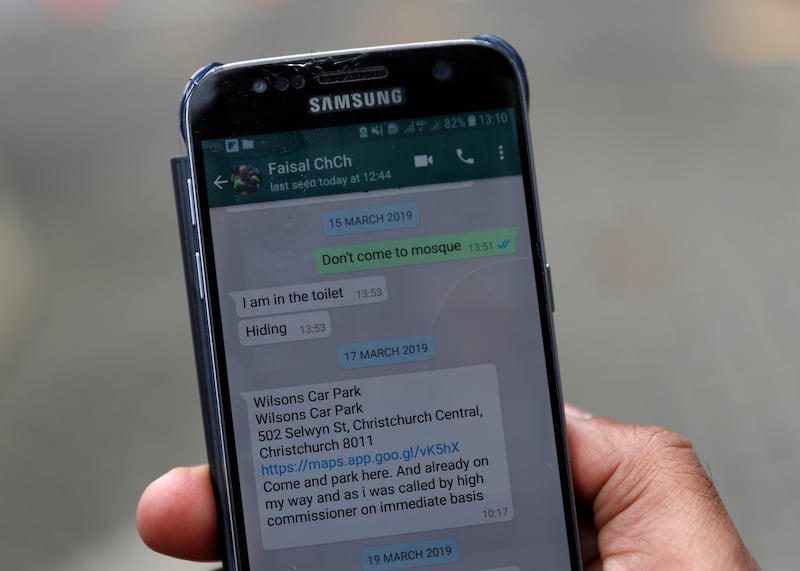 A photo of a WhatsApp message from a terrified survivor of the Christchurch massacre, who warned others to stay away.