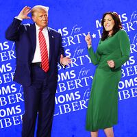 A photo illustration of Donald Trump and and Moms for Liberty co-founder Tiffany Justice.