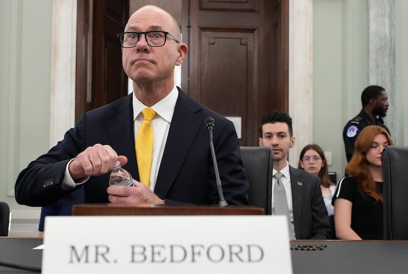 Bryan Bedford arrives to testify during his nomination hearing to be Administrator of the Federal Aviation Administration (FAA) before the Senate Committee on Commerce, Science, and Transportation in the Russell Senate Office Building.
